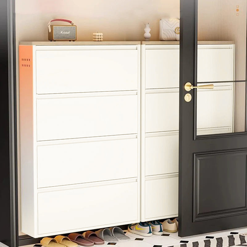 Armadio per Scarpe Slim Rectangolare in Acciaio Minimalista Moderno con Cassetti a Ribalta 3/4 Livelli per Ingresso