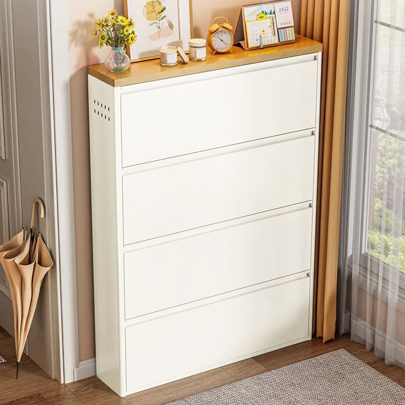 Armadio per Scarpe Slim Rectangolare in Acciaio Minimalista Moderno con Cassetti a Ribalta 3/4 Livelli per Ingresso