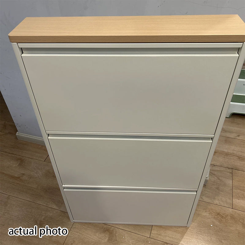 Armadio per Scarpe Slim Rectangolare in Acciaio Minimalista Moderno con Cassetti a Ribalta 3/4 Livelli per Ingresso