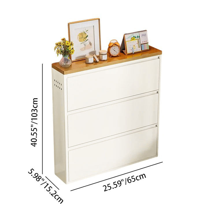 Armadio per Scarpe Slim Rectangolare in Acciaio Minimalista Moderno con Cassetti a Ribalta 3/4 Livelli per Ingresso
