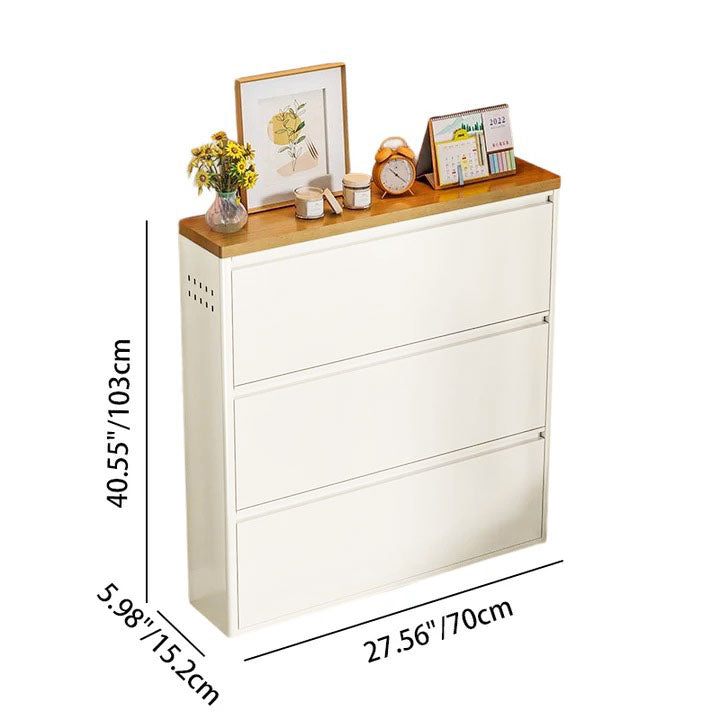 Armadio per Scarpe Slim Rectangolare in Acciaio Minimalista Moderno con Cassetti a Ribalta 3/4 Livelli per Ingresso