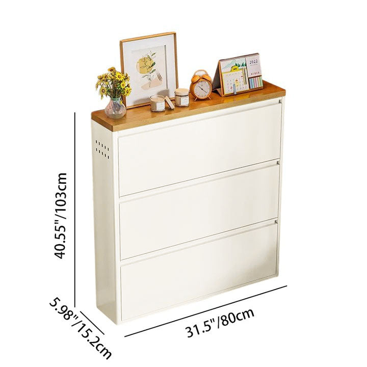 Armadio per Scarpe Slim Rectangolare in Acciaio Minimalista Moderno con Cassetti a Ribalta 3/4 Livelli per Ingresso