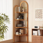 Unità di Scaffale Angolare a 4 Ripiani in Rattan Intrecciato di Bambù Nan a Forma di Ventaglio Cinese Tradizionale per Soggiorno