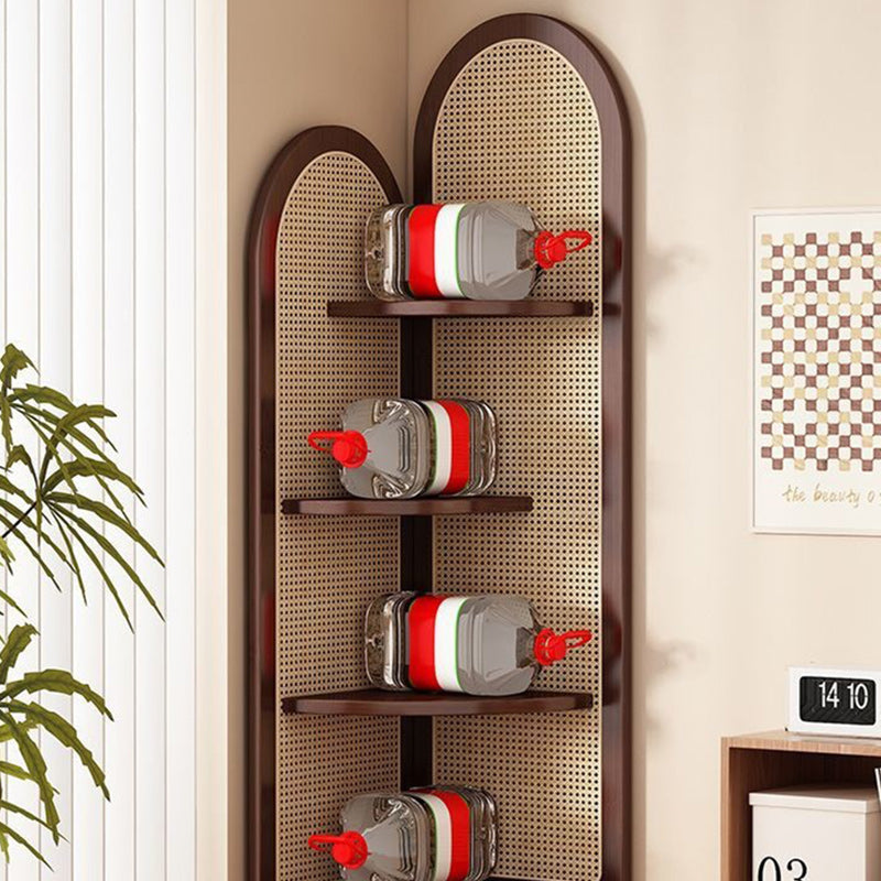 Unità di Scaffale Angolare a 4 Ripiani in Rattan Intrecciato di Bambù Nan a Forma di Ventaglio Cinese Tradizionale per Soggiorno