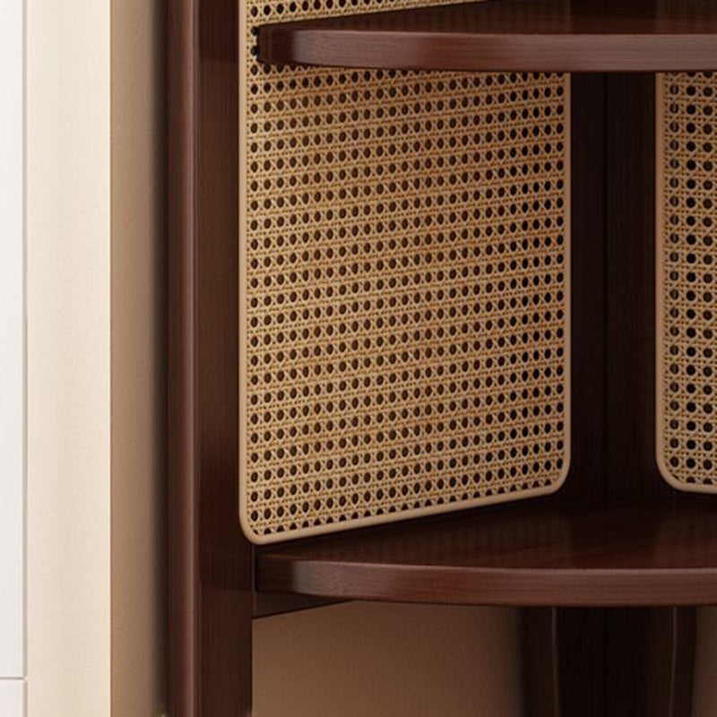 Unità di Scaffale Angolare a 4 Ripiani in Rattan Intrecciato di Bambù Nan a Forma di Ventaglio Cinese Tradizionale per Soggiorno
