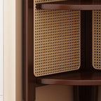 Unità di Scaffale Angolare a 4 Ripiani in Rattan Intrecciato di Bambù Nan a Forma di Ventaglio Cinese Tradizionale per Soggiorno