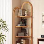 Unità di Scaffale Angolare a 4 Ripiani in Rattan Intrecciato di Bambù Nan a Forma di Ventaglio Cinese Tradizionale per Soggiorno