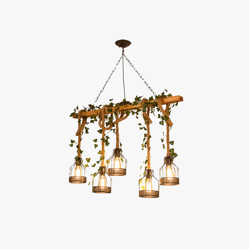 Lampada a Sospensione Vintage in Legno con Travetti Epoch 3/5 Luci