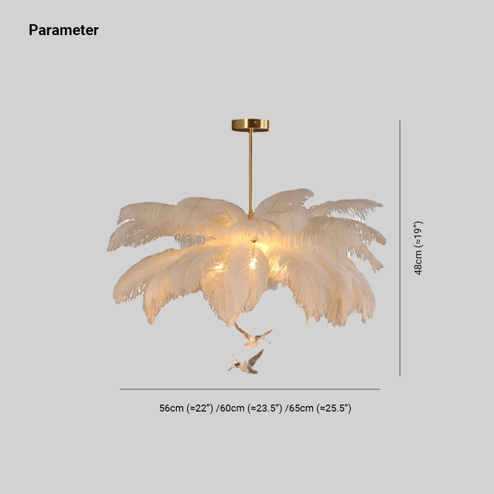 Lampadario Elegante Contemporaneo in Piume O'Moore, Bianco