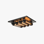 Lampada da soffitto vintage in metallo con tubi, nera, soggiorno