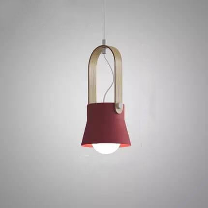 Lampada a Sospensione Moderna Nordica con Manico in Legno 1 Luce