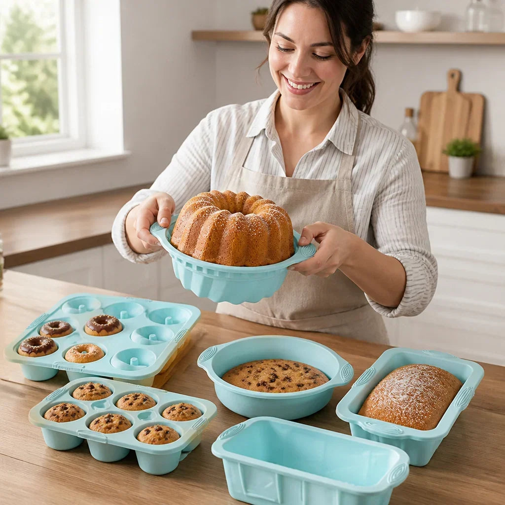 Set di Stampo in Silicone 6 Pezzi – Stampo Flessibile Antiaderente per Torte e Dolci