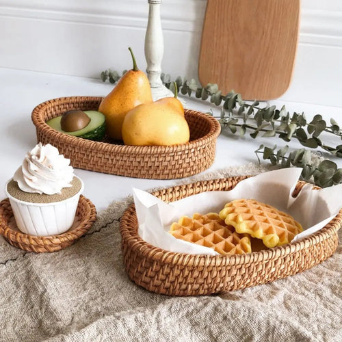 Cestino Ovale in Rattan Intrecciato a Mano Akito