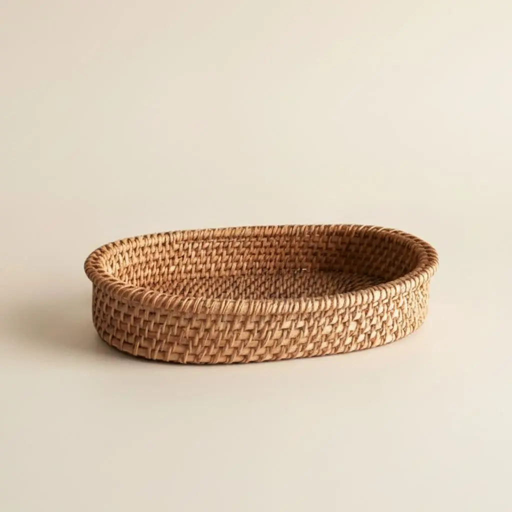 Cestino Ovale in Rattan Intrecciato a Mano Akito