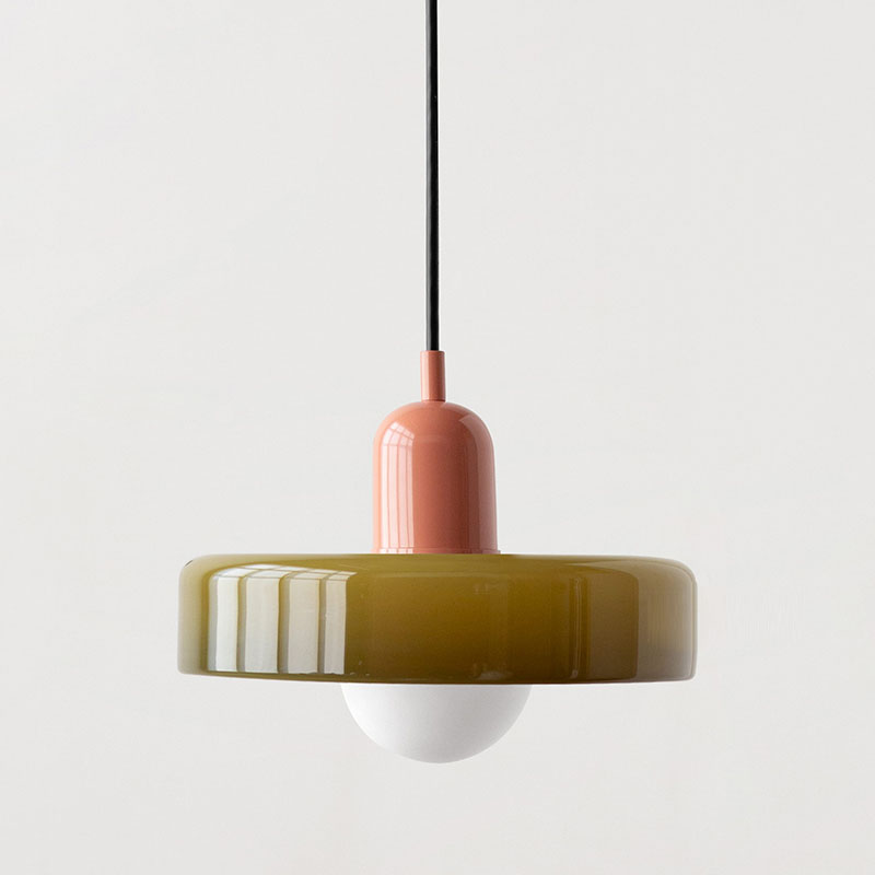 Lampada a sospensione in vetro stile Bauhaus con paralume ad anello