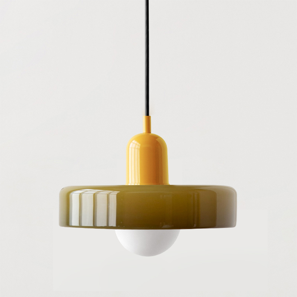 Lampada a sospensione in vetro stile Bauhaus con paralume ad anello