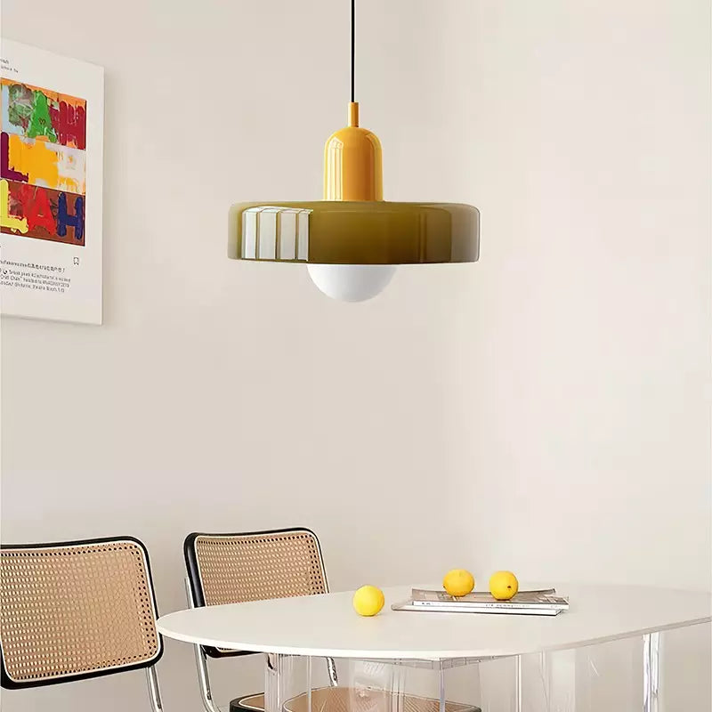 Lampada a sospensione in vetro stile Bauhaus con paralume ad anello