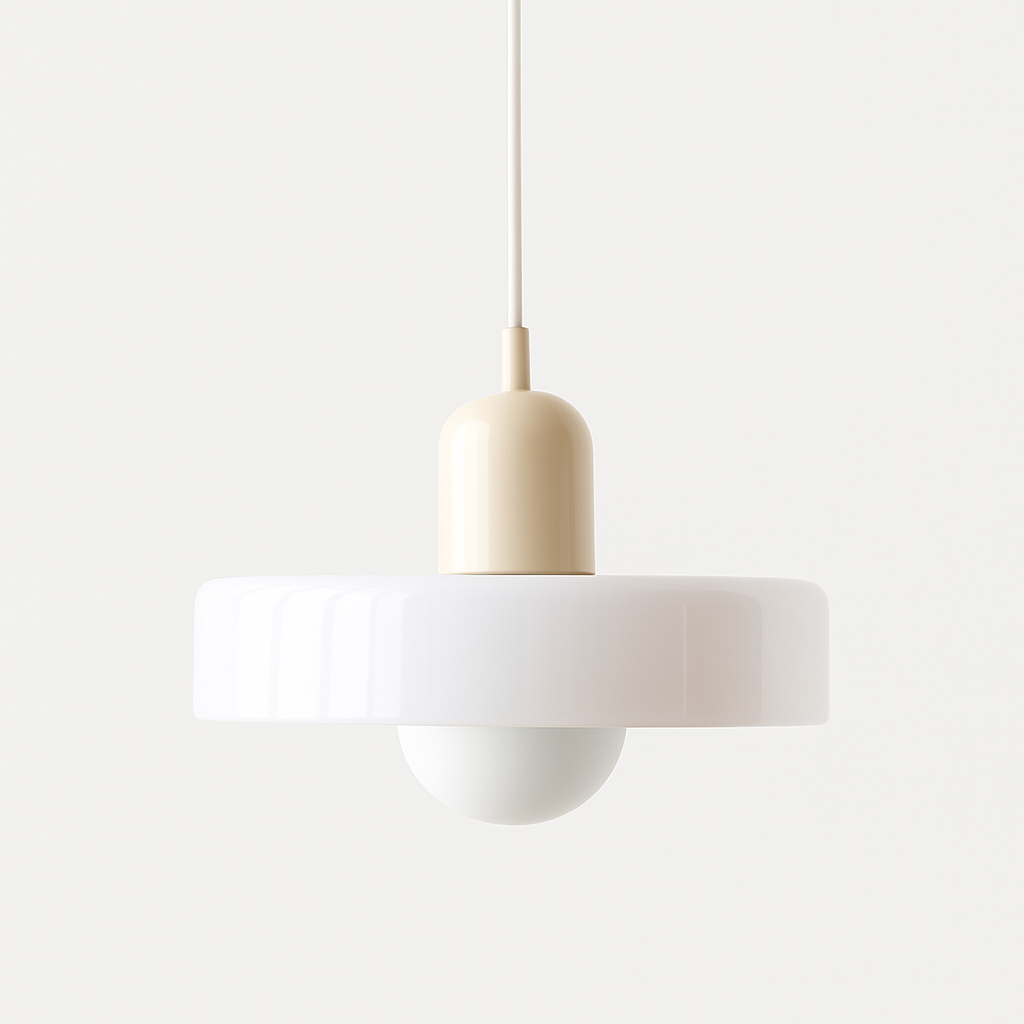 Lampada a sospensione in vetro stile Bauhaus con paralume ad anello