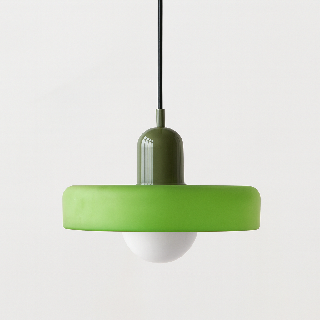 Lampada a sospensione in vetro stile Bauhaus con paralume ad anello