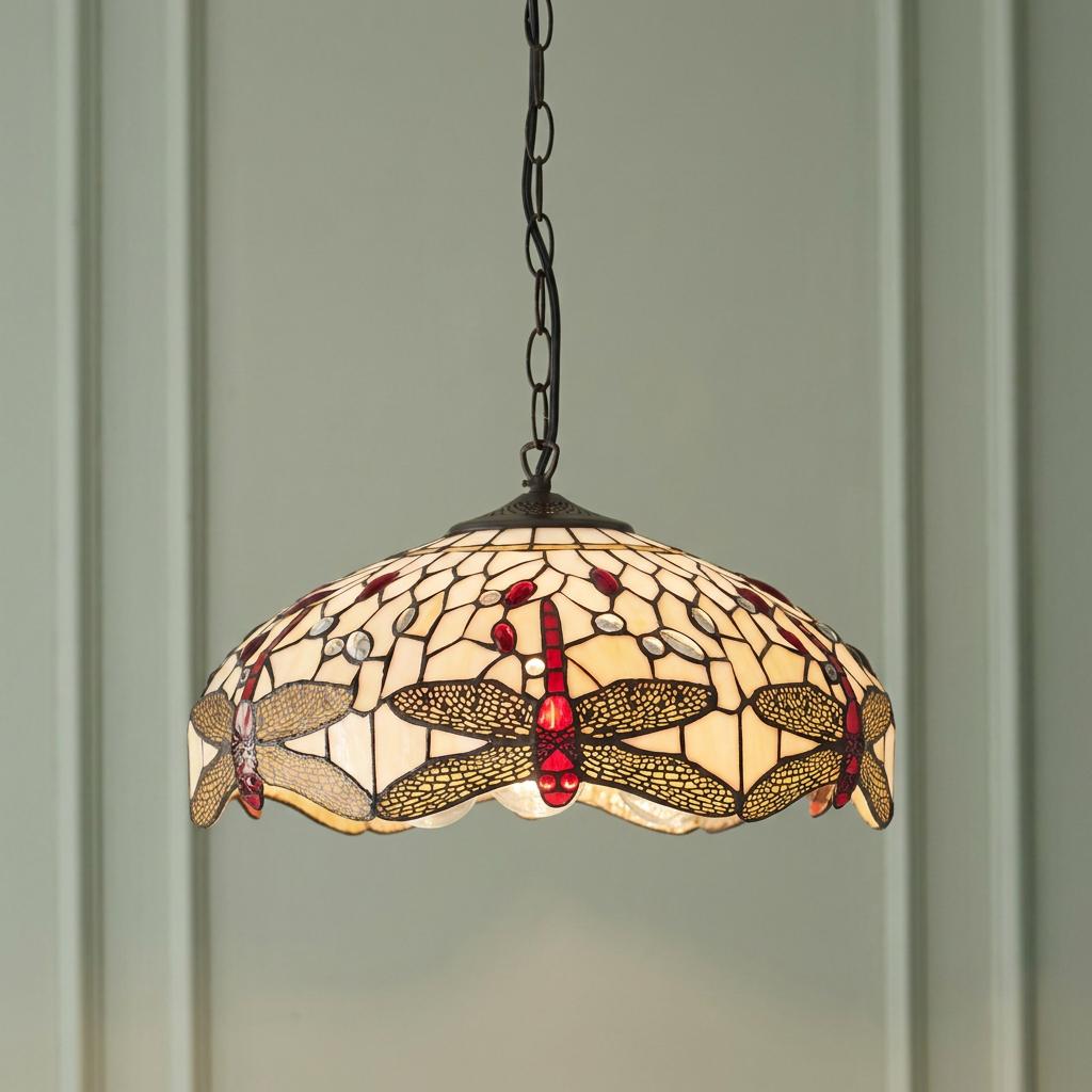 Lampada da soffitto Tiffany media a luce singola Dragonfly beige