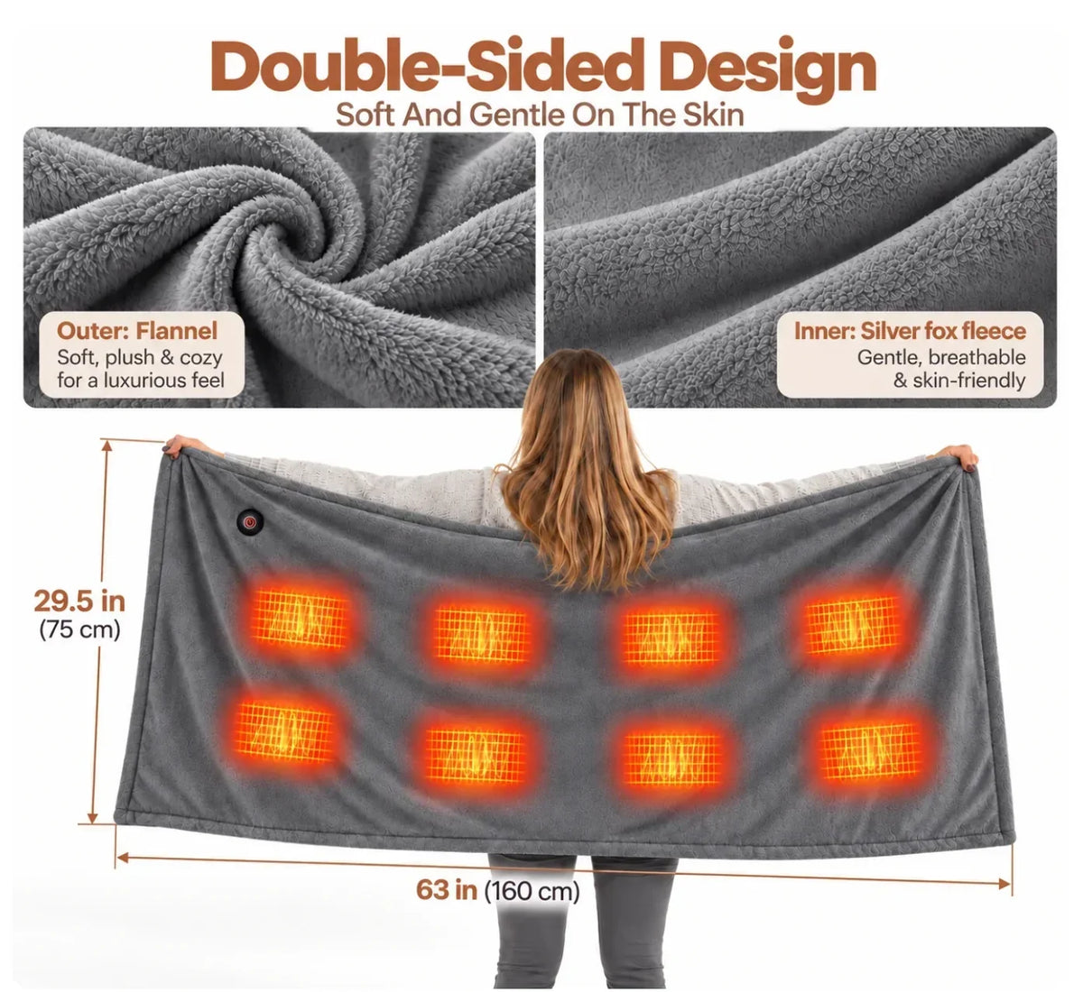 Coperta Poncho Elettrica Riscaldata – 3 Impostazioni di Calore