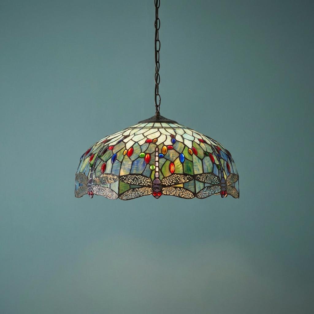 Luce da Soffitto Tiffany Grande Libellula Blu - Attacco per 3 Lampadine