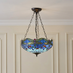 Luce da soffitto Tiffany Invertita Media Libellula Blu