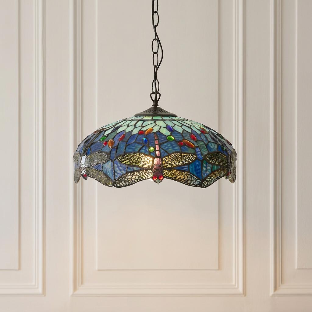 Luce da soffitto Tiffany Media Libellula Blu - Attacco per 1 Lampadina