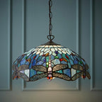Luce da soffitto Tiffany Media Blue Dragonfly - Attacco per 3 lampadine