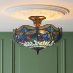 Luce da soffitto semi-flush Tiffany Medium Libellula Blu