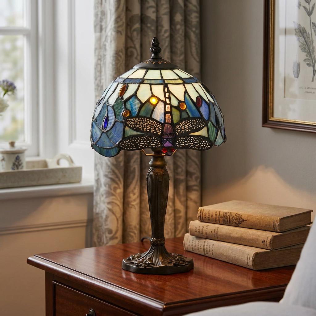 Lampada da Tavolo Intermedia Tiffany Libellula Blu