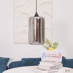 Luce a sospensione in vetro minimalista di giugno, grigio fumo