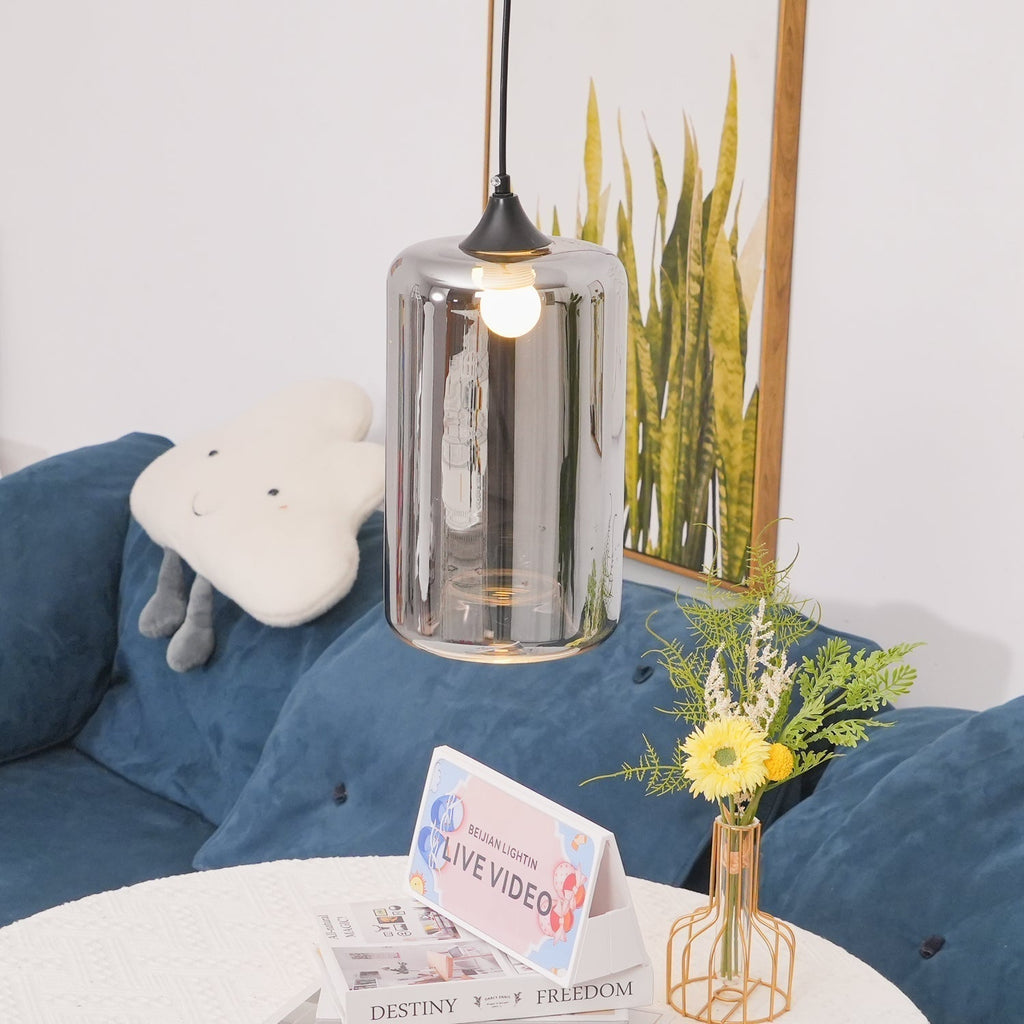 Luce a sospensione in vetro minimalista di giugno, grigio fumo