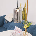 Luce a sospensione in vetro minimalista di giugno, grigio fumo