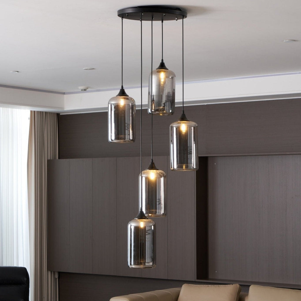 Luce a sospensione in vetro minimalista di giugno, grigio fumo