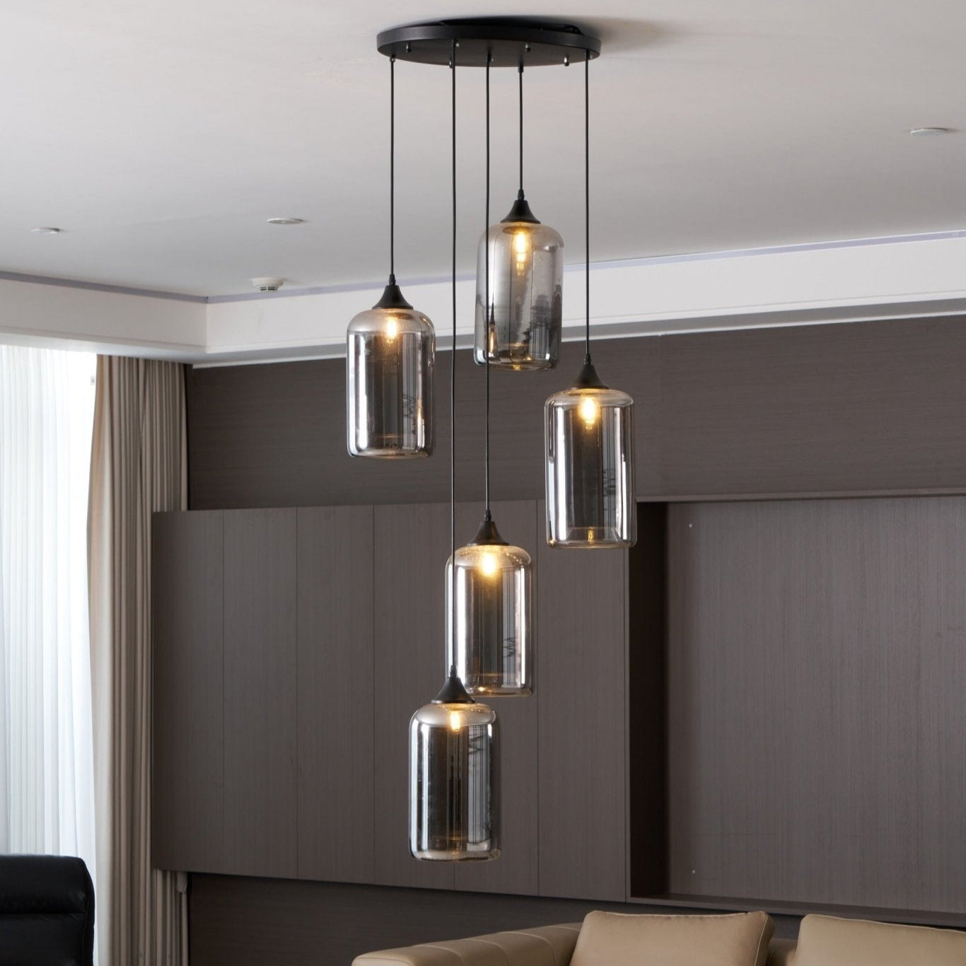 Luce a sospensione in vetro minimalista di giugno, grigio fumo