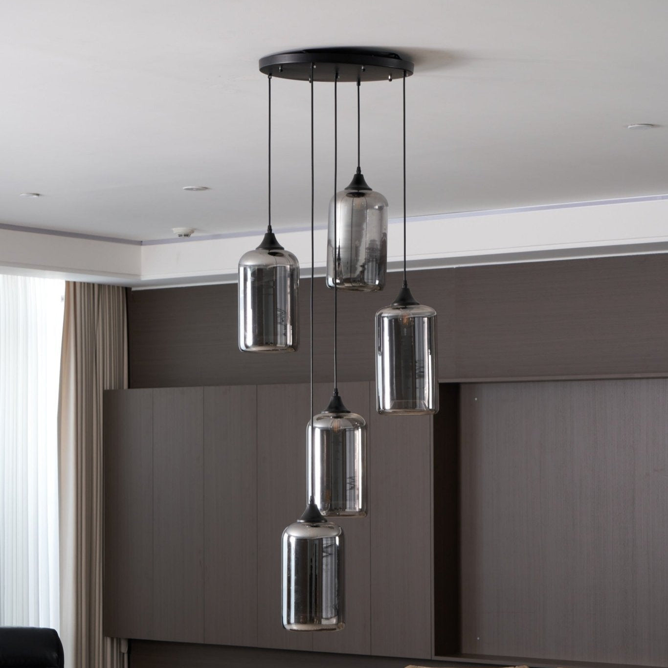 Luce a sospensione in vetro minimalista di giugno, grigio fumo
