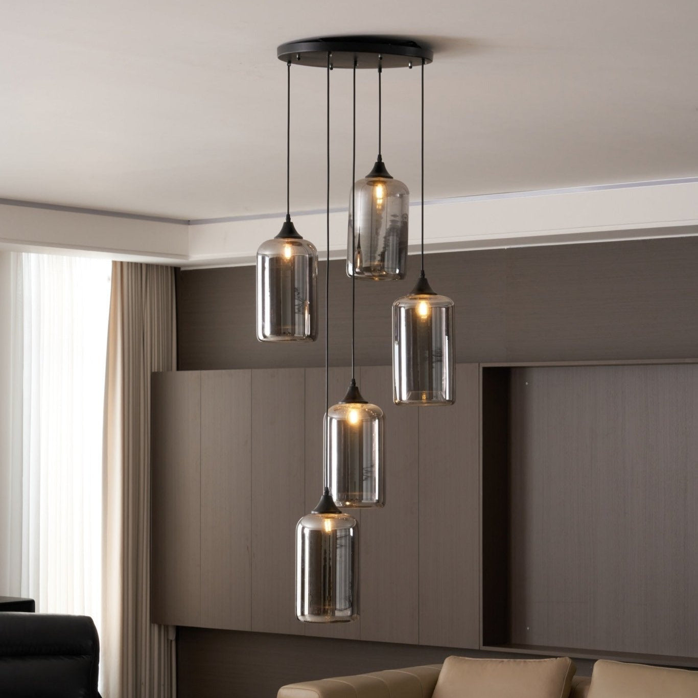 Luce a sospensione in vetro minimalista di giugno, grigio fumo