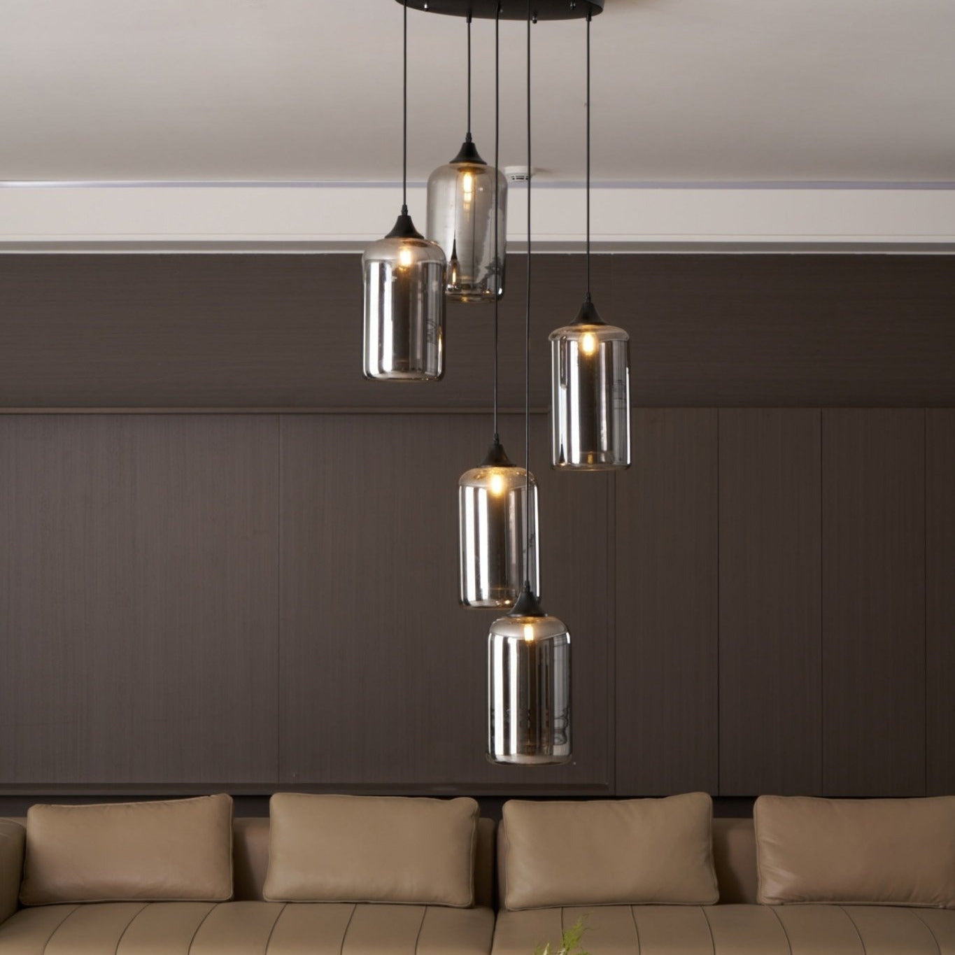 Luce a sospensione in vetro minimalista di giugno, grigio fumo