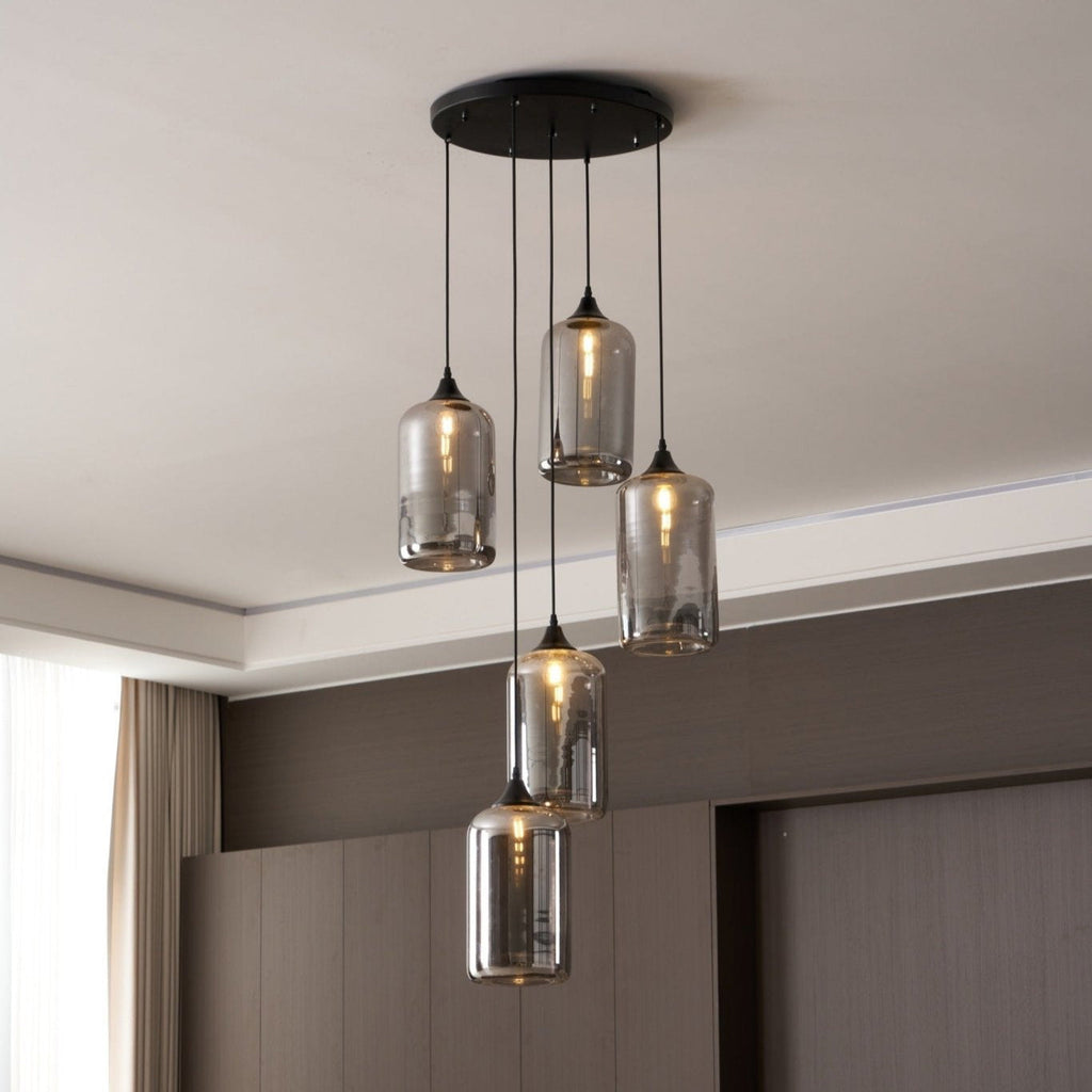 Luce a sospensione in vetro minimalista di giugno, grigio fumo