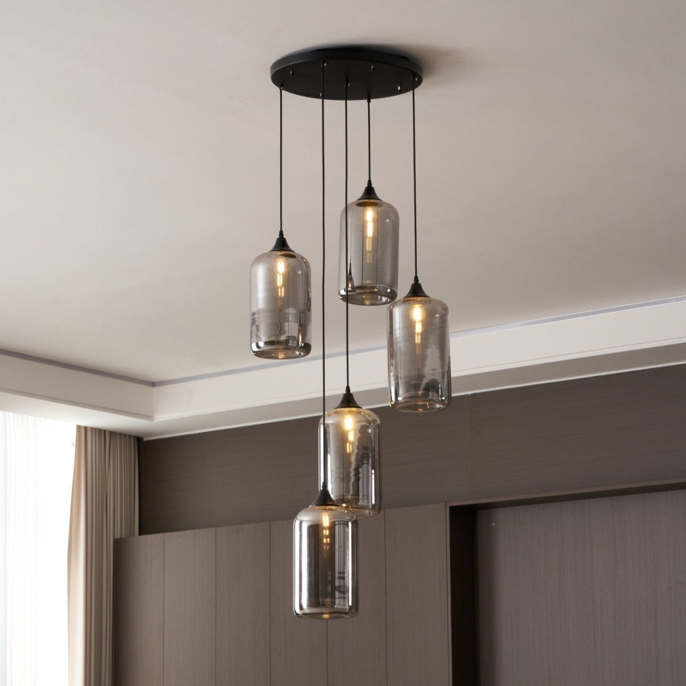 Luce a sospensione in vetro minimalista di giugno, grigio fumo