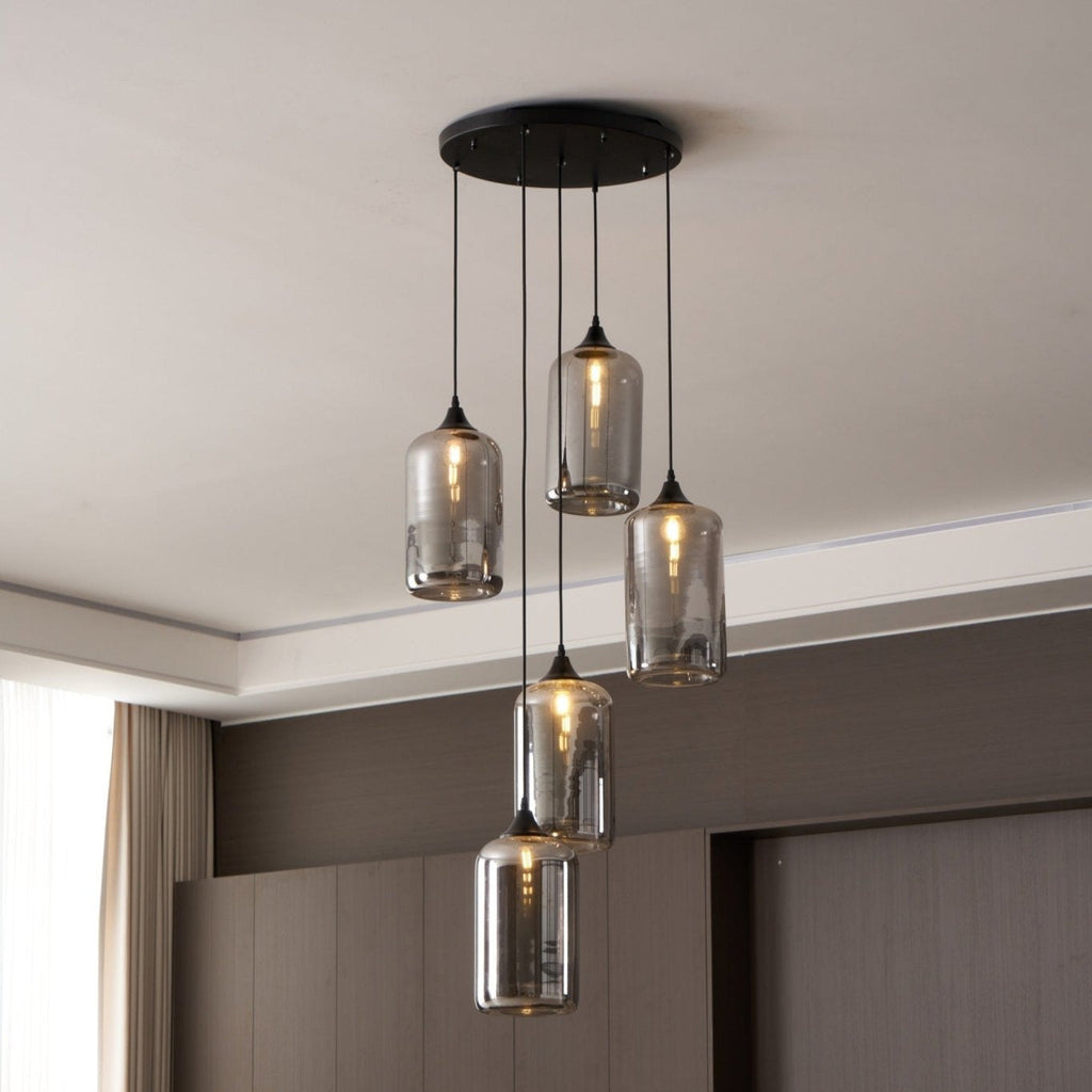 Luce a sospensione in vetro minimalista di giugno, grigio fumo