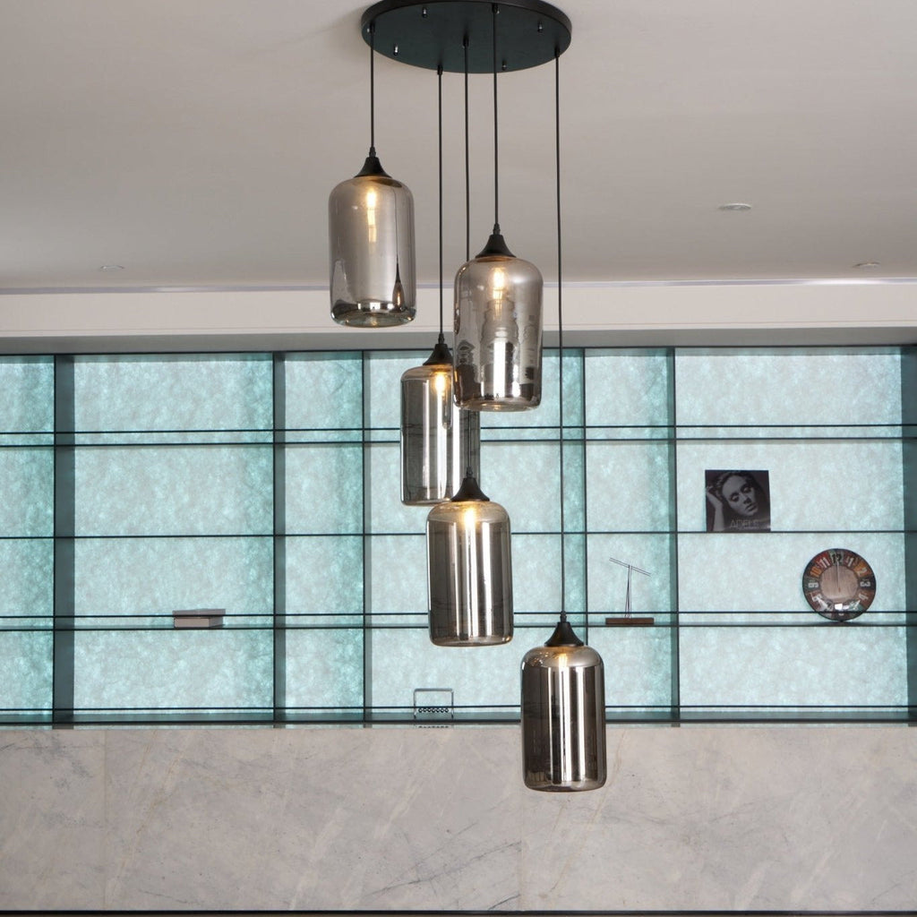 Luce a sospensione in vetro minimalista di giugno, grigio fumo