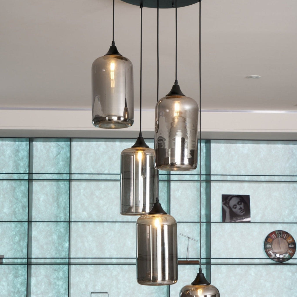 Luce a sospensione in vetro minimalista di giugno, grigio fumo