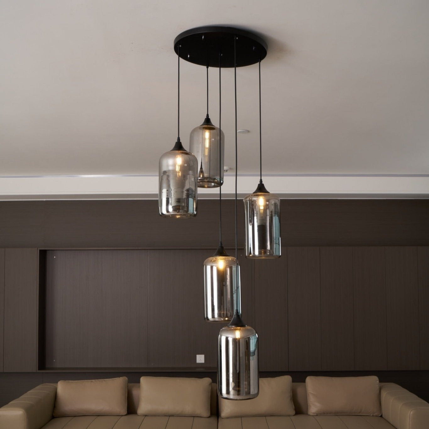 Luce a sospensione in vetro minimalista di giugno, grigio fumo