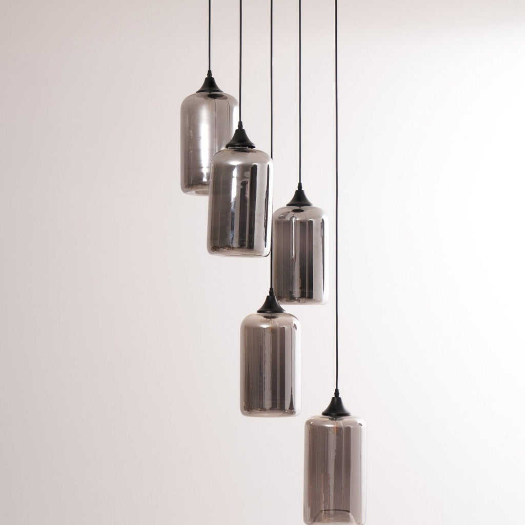 Luce a sospensione in vetro minimalista di giugno, grigio fumo