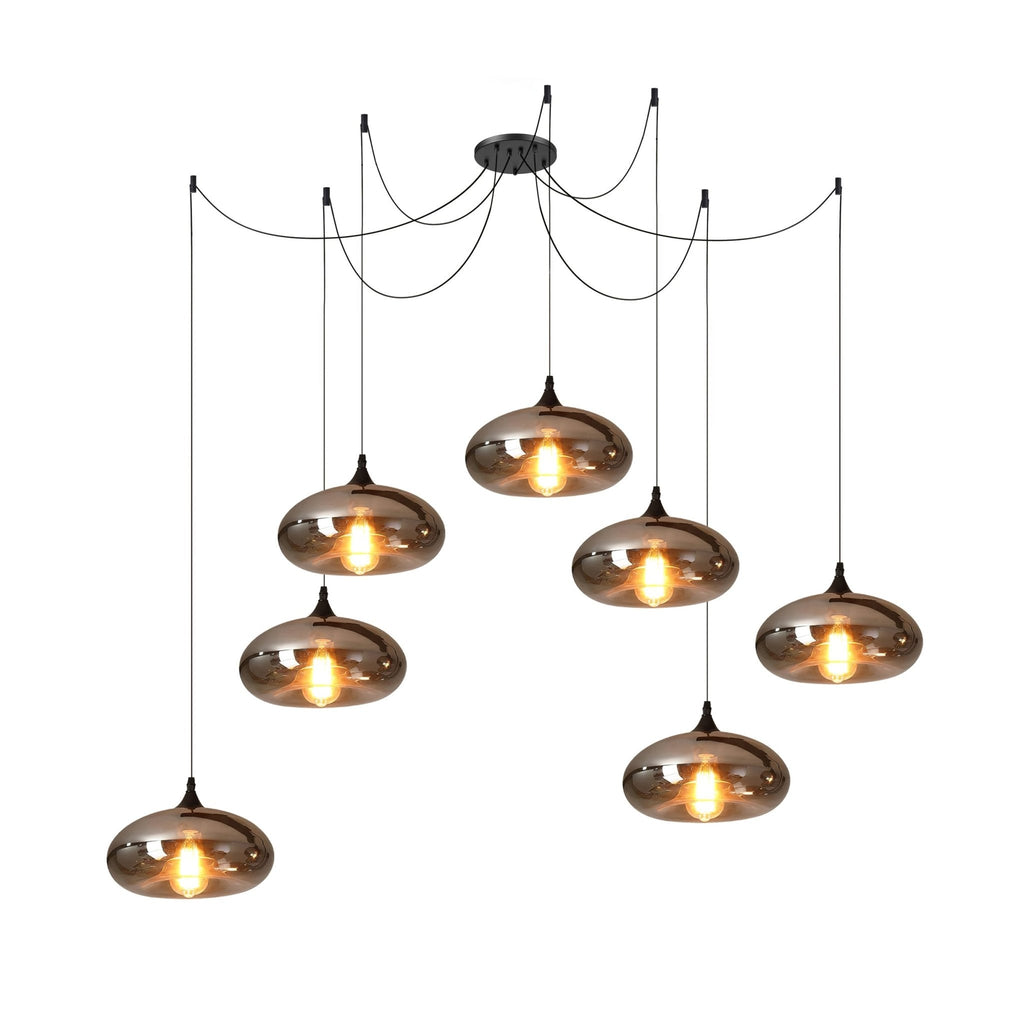 Luce a sospensione in vetro minimalista di giugno, grigio fumo