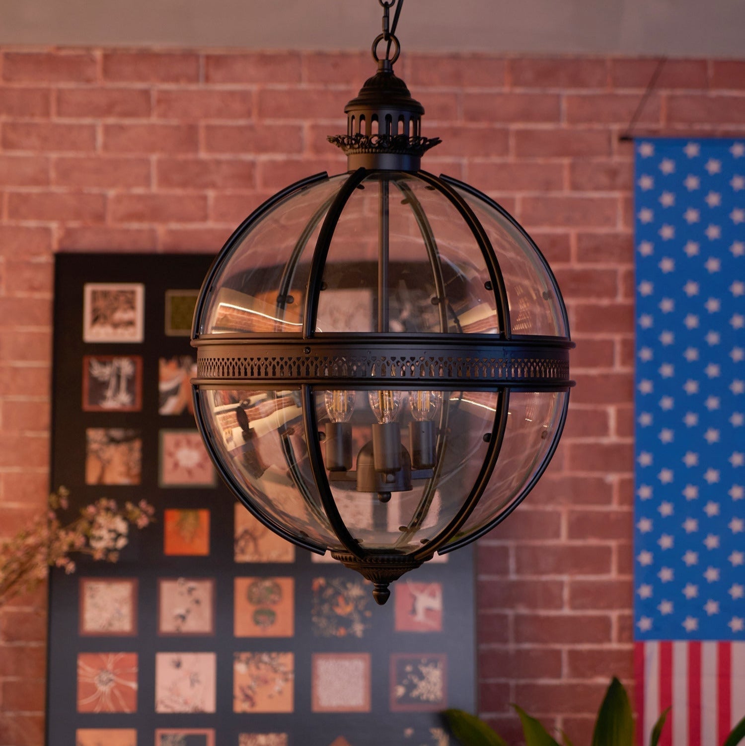 Lampadario in Vetro Vintage Stile Industriale a Globo