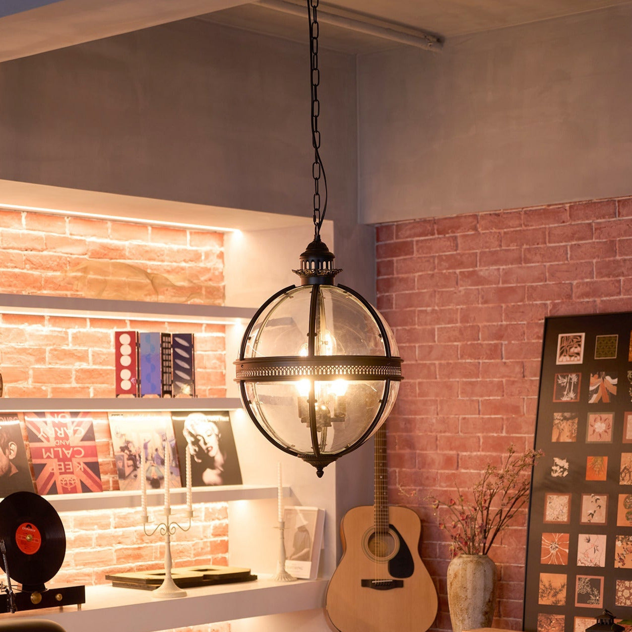 Lampadario in Vetro Vintage Stile Industriale a Globo