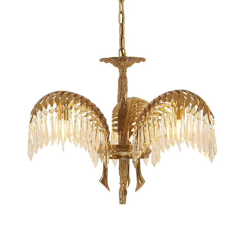 Lampadario in Cristallo con Foglia di Palma in Ottone